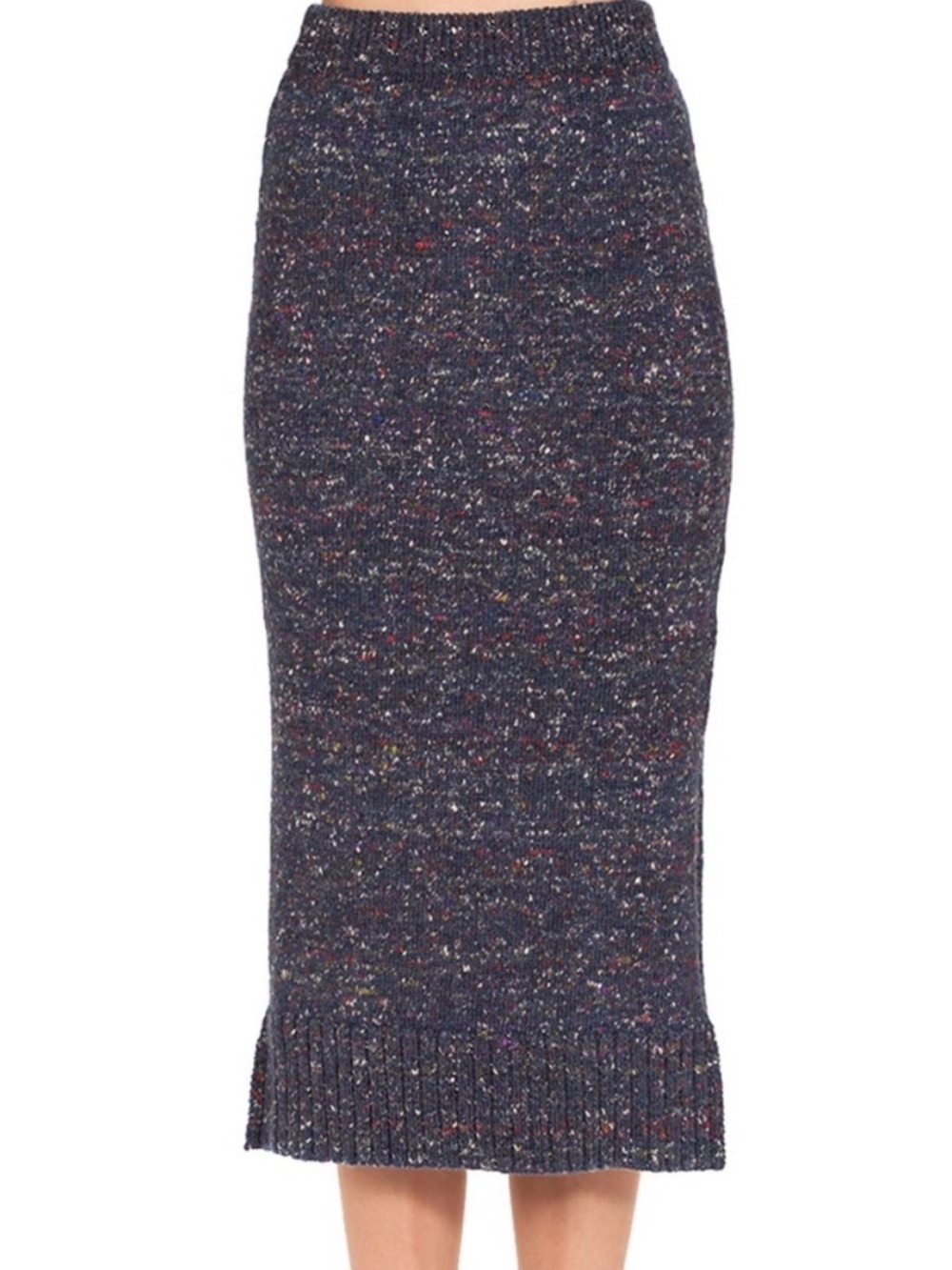 Maison Martin Margiela Navy Speckled Wool Knit Midi Pencil Skirt